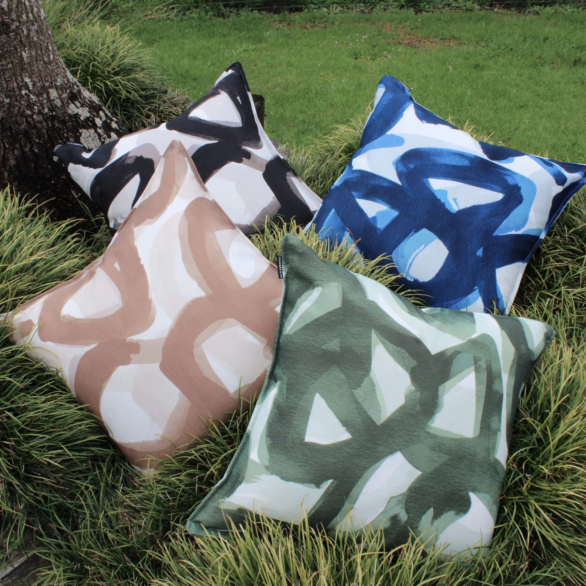 designer cushion & throw pillow in ABSTRACTION AZURE | OUTDOOR CUSHION by Zanders & Co