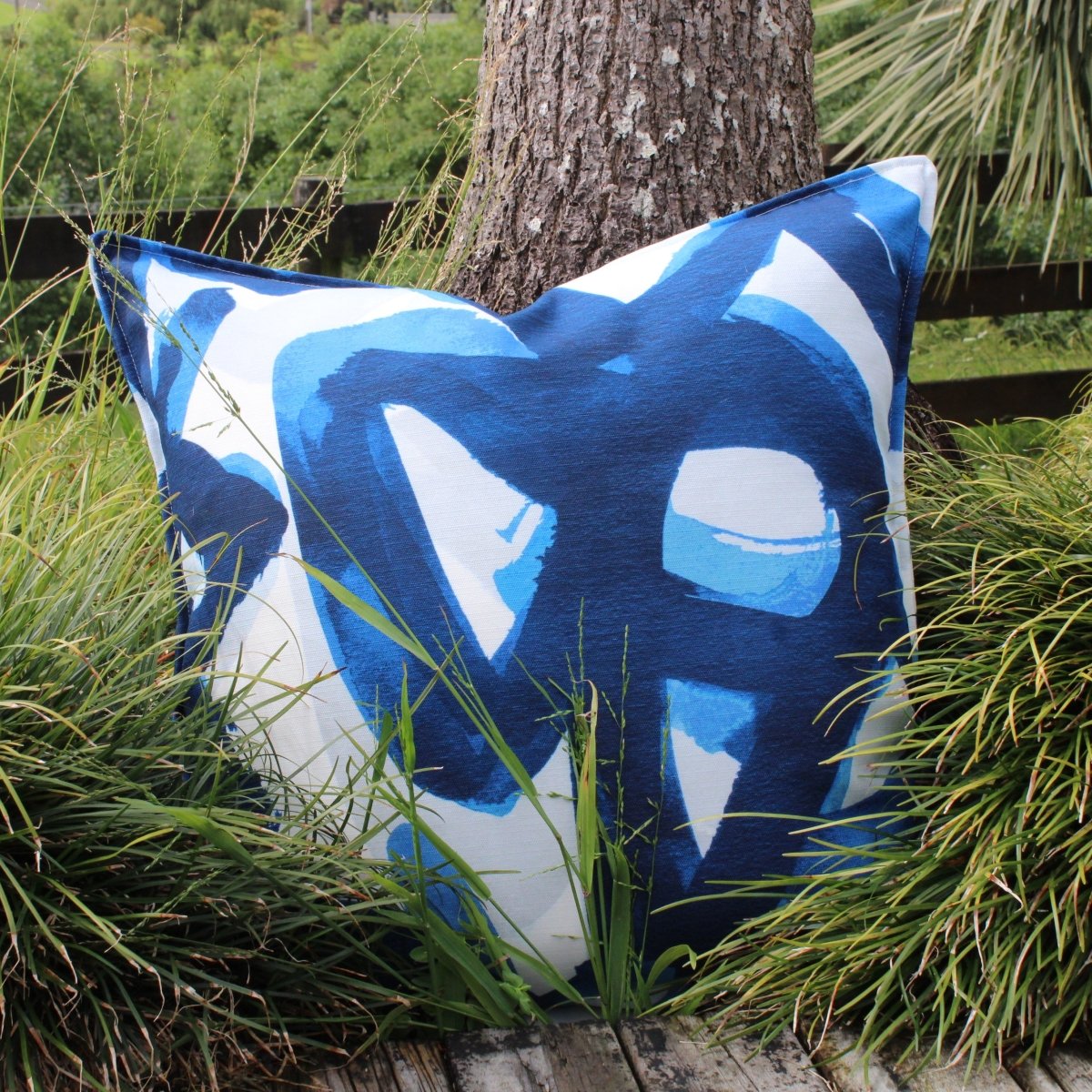 designer cushion & throw pillow in ABSTRACTION AZURE | OUTDOOR CUSHION by Zanders & Co